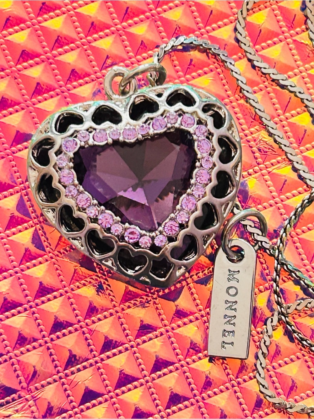 Monnel Purple Crystal Heart Charm Necklace